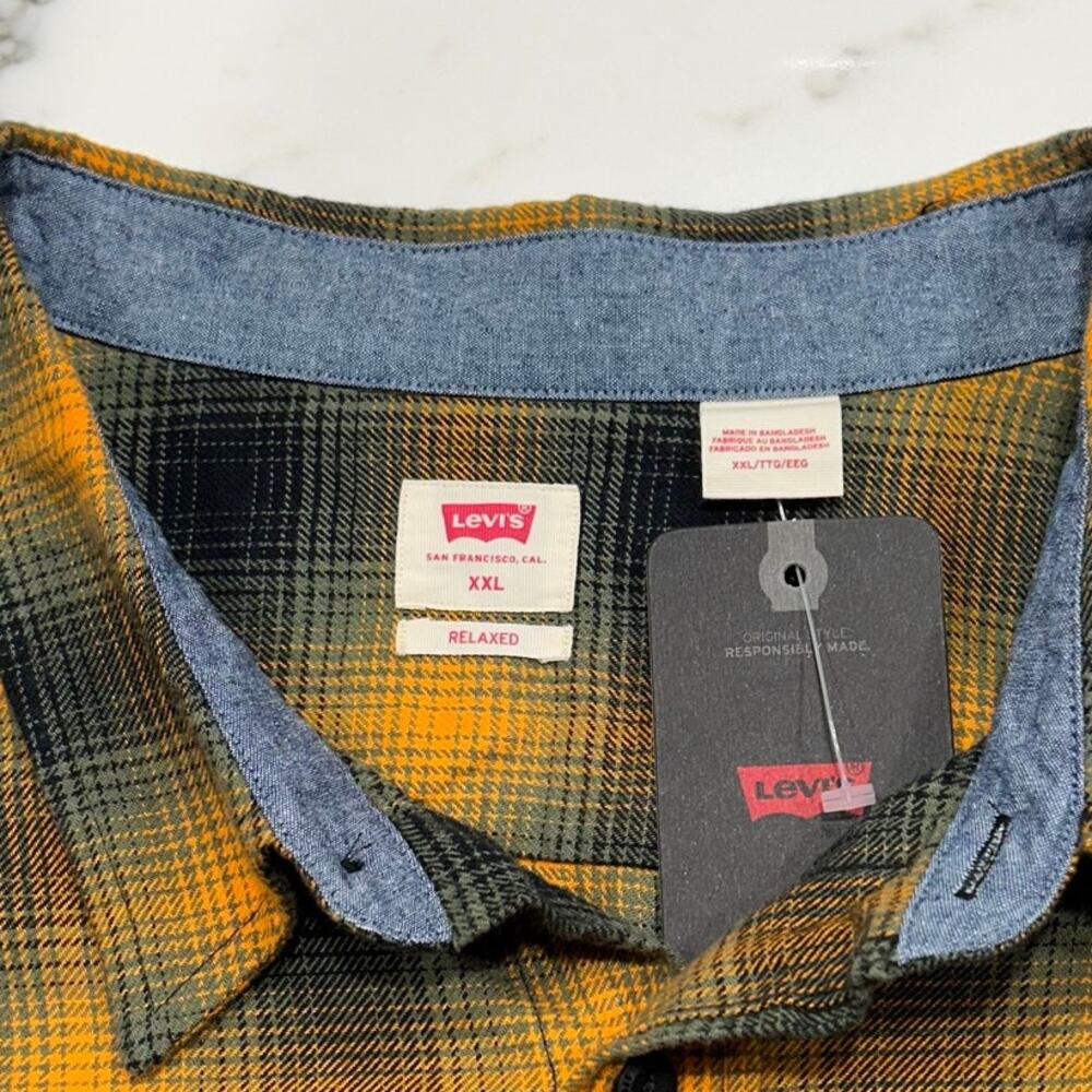 Levi’s Yellow Black Plaid Flannel Shirt Relaxed Fit Button Up Men’s XXL NWT - Picture 3 of 9